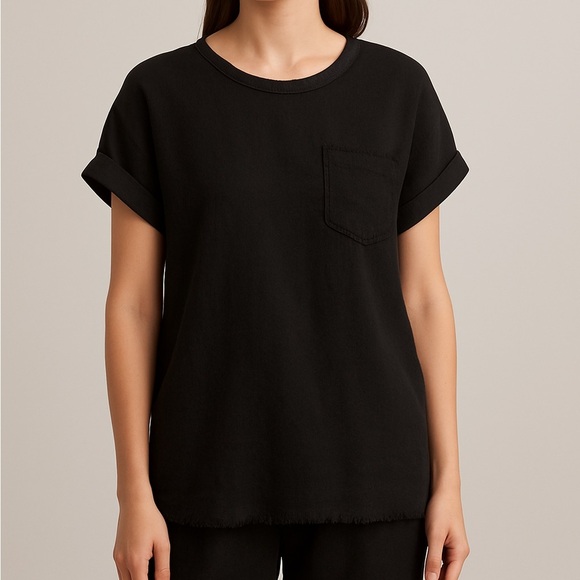 Umgee Frayed Edge Linen-Blend Short Sleeve Women's Tunic - Picture 1 of 7